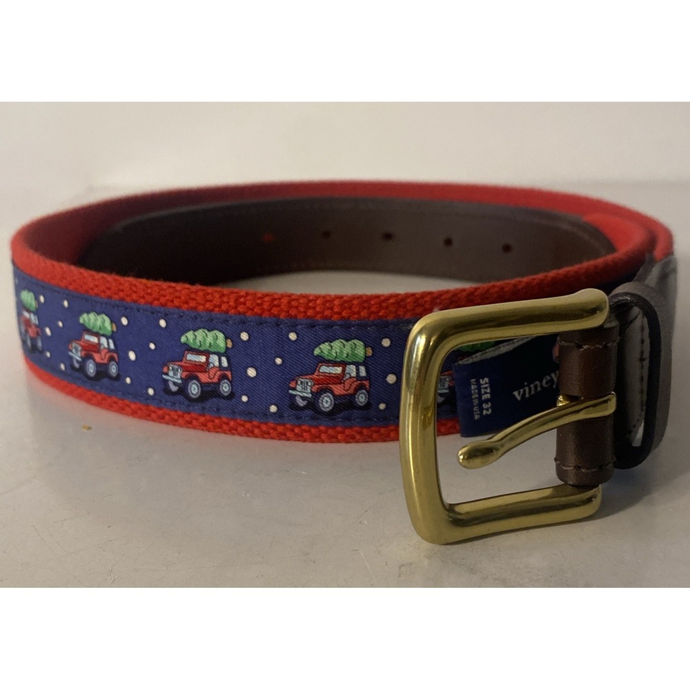 Vineyard Vines Men's Size 32" Christmas Holiday Belt Jeep Xmas Tree